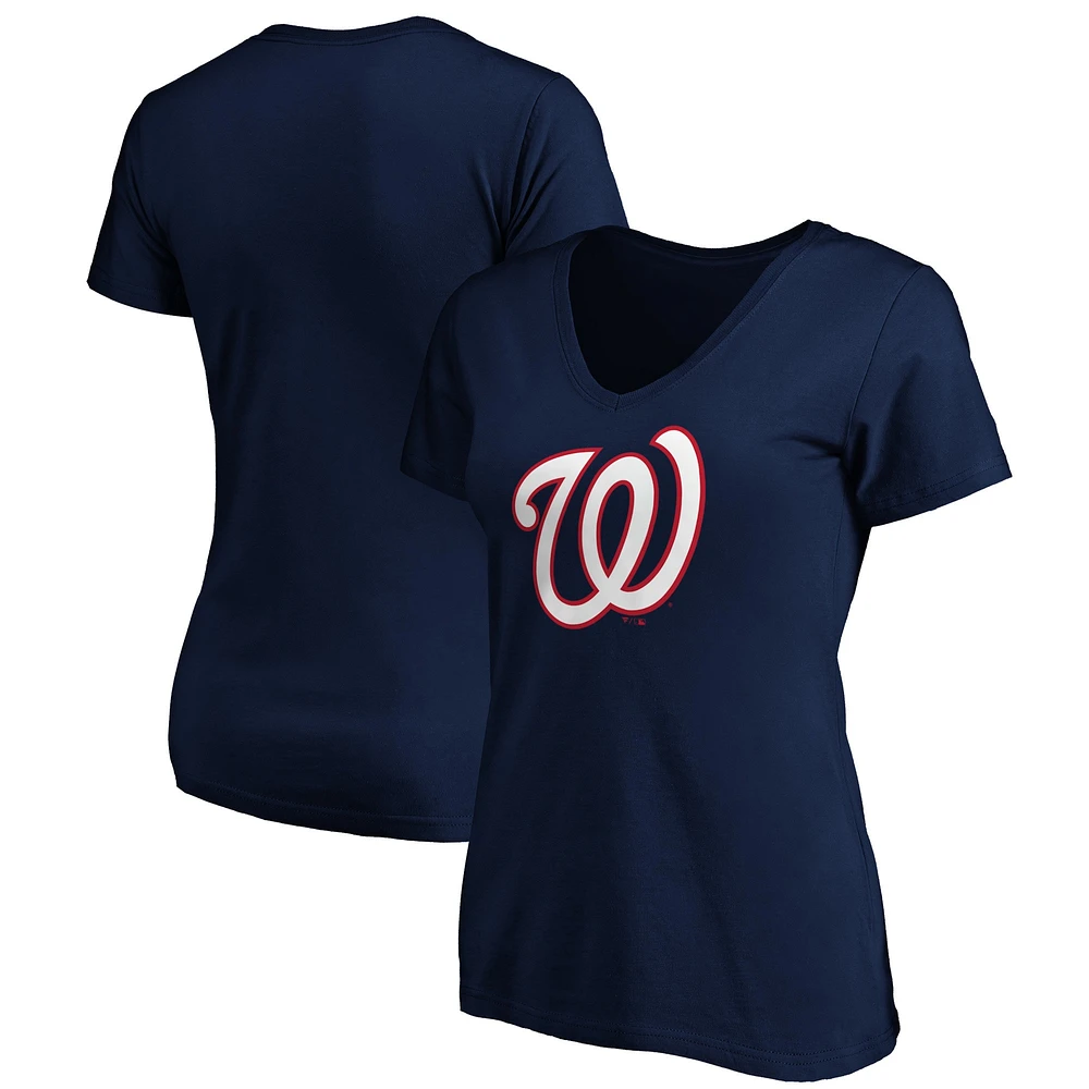 Women's Fanatics Navy Washington Nationals Core Official Logo V-Neck T-Shirt