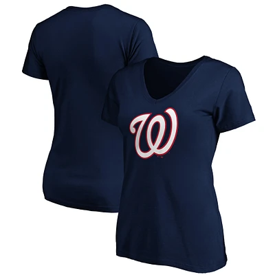 T-shirt à col en V avec logo officiel Fanatics Navy Washington Nationals pour femmes