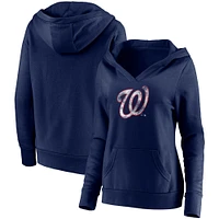 Sweat à capuche croisé col en V Fanatics pour femmes, bleu marine, Washington Nationals Core Team