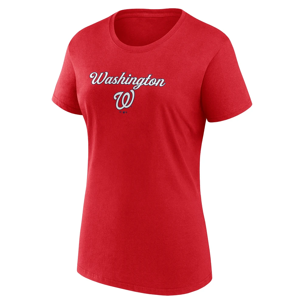 Women's Fanatics Red/Gray Washington Nationals Script T-Shirt & Shorts Combo Set