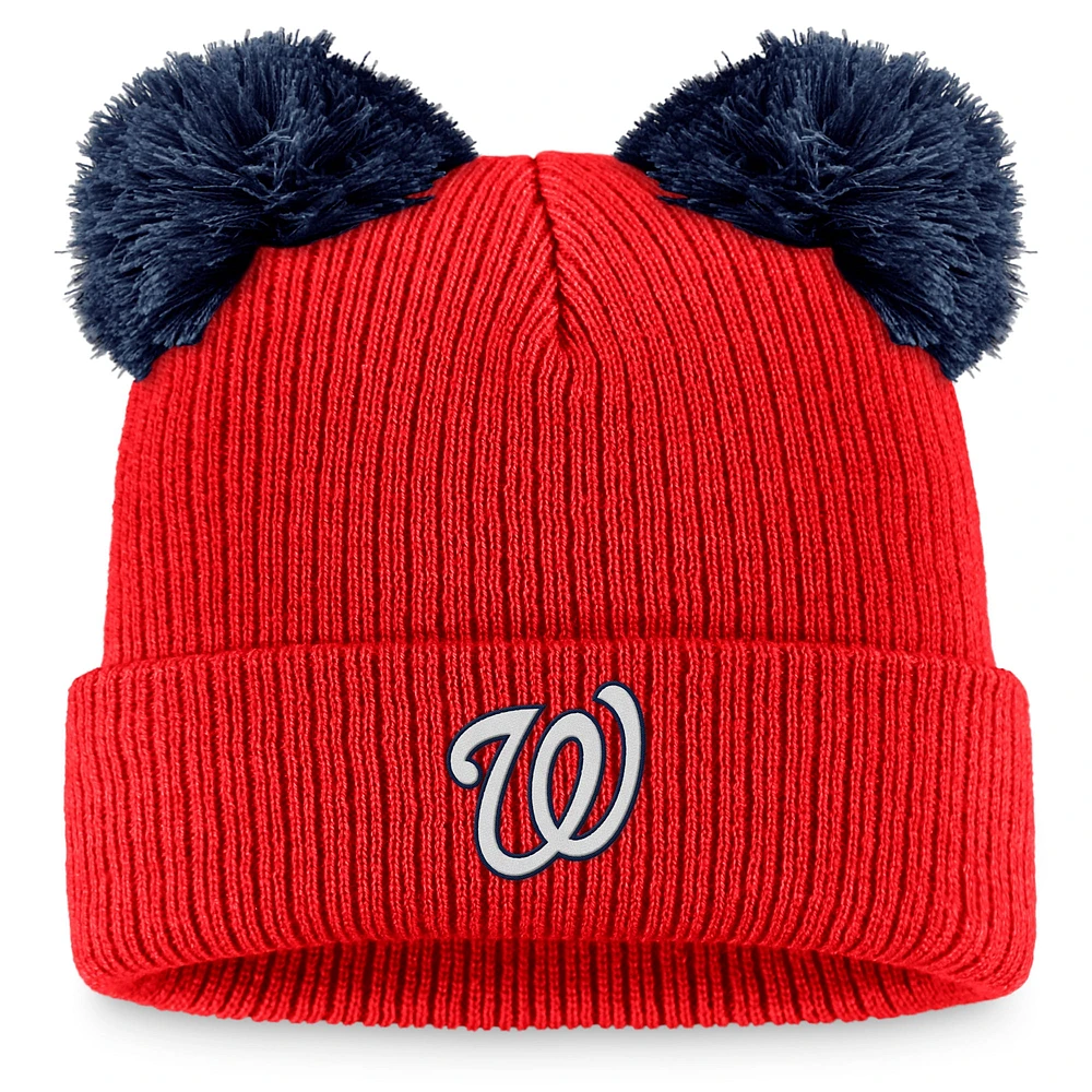 Women's Fanatics Red/Navy Washington Nationals Double Pom Cuffed Knit Hat