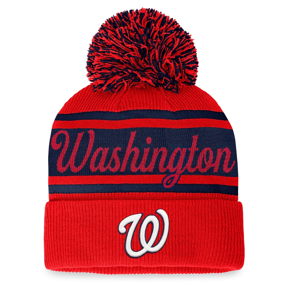 Women's Fanatics Red/Navy Washington Nationals Script Cuffed Knit Hat with Pom