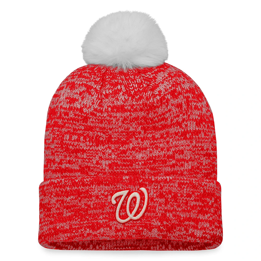 Bonnet en tricot à revers emblématique des Nationals de Washington Fanatics rouge/blanc pour femmes avec pompon