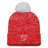 Bonnet en tricot à revers emblématique des Nationals de Washington Fanatics rouge/blanc pour femmes avec pompon