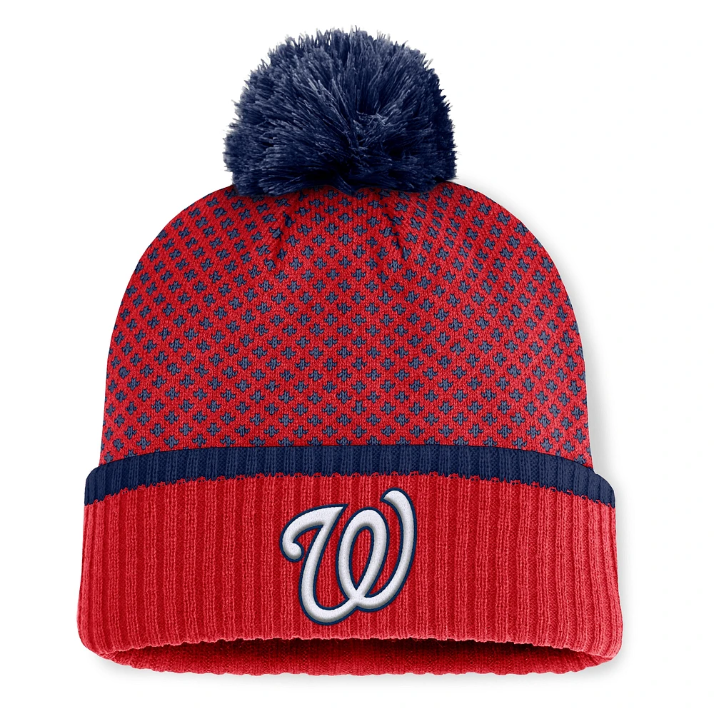 Bonnet tricoté à revers et pompon en jacquard rouge pour femme Fanatics des Nationals de Washington