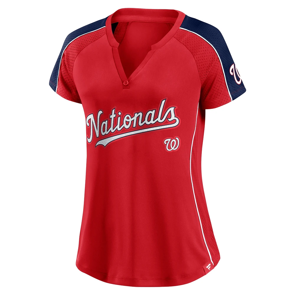 T-shirt rouge à col cranté Fanatics pour femmes des Nationals de Washington Lineup League Diva Raglan