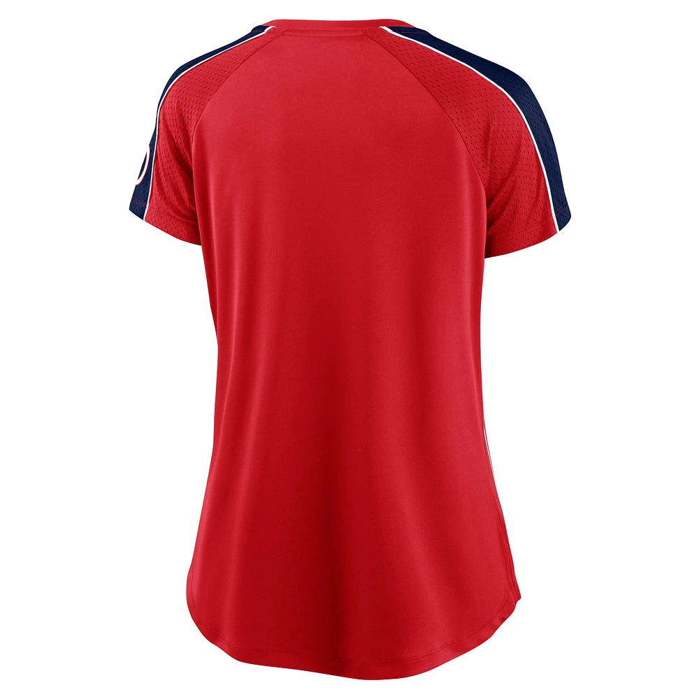 Women's Fanatics Red Washington Nationals Lineup League Diva Raglan Notch Neck T-Shirt