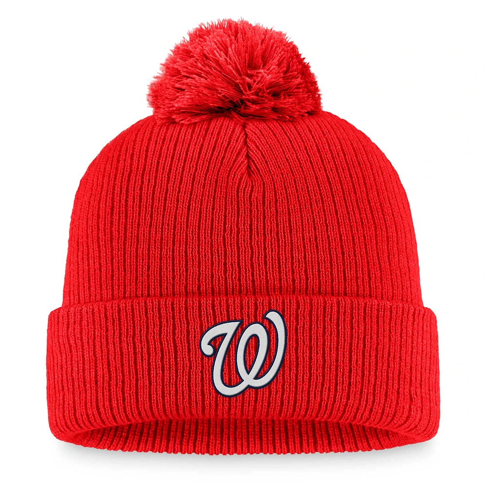 Women's Fanatics Red Washington Nationals Run The Bases Long Sleeve T-Shirt & Cuffed Knit Hat with Pom Combo Set