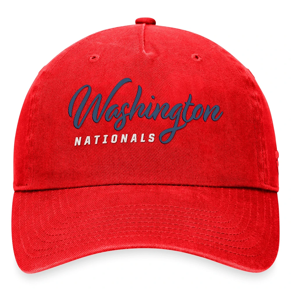 Casquette réglable rouge Washington Nationals Script Fanatics pour femmes