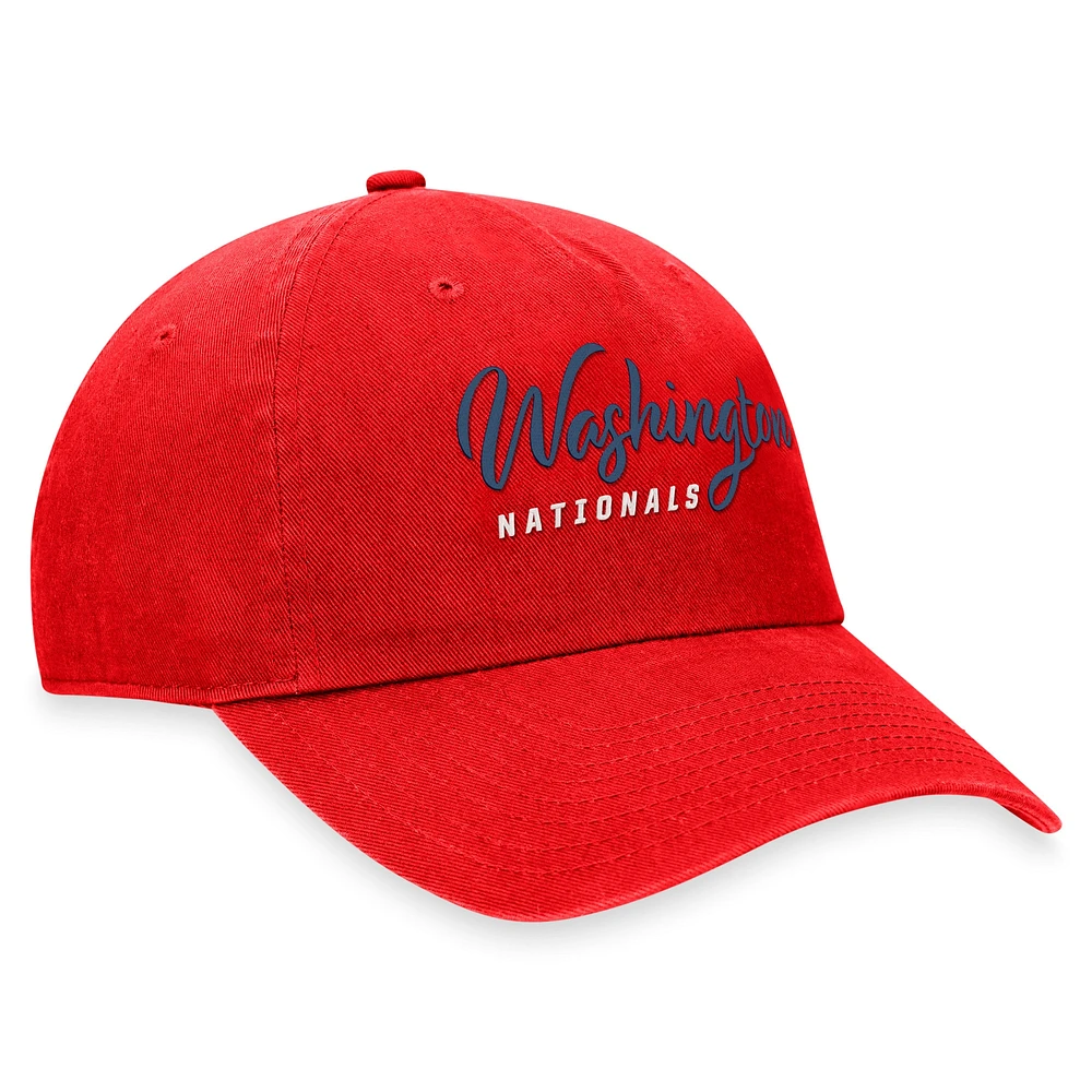 Casquette réglable rouge Washington Nationals Script Fanatics pour femmes