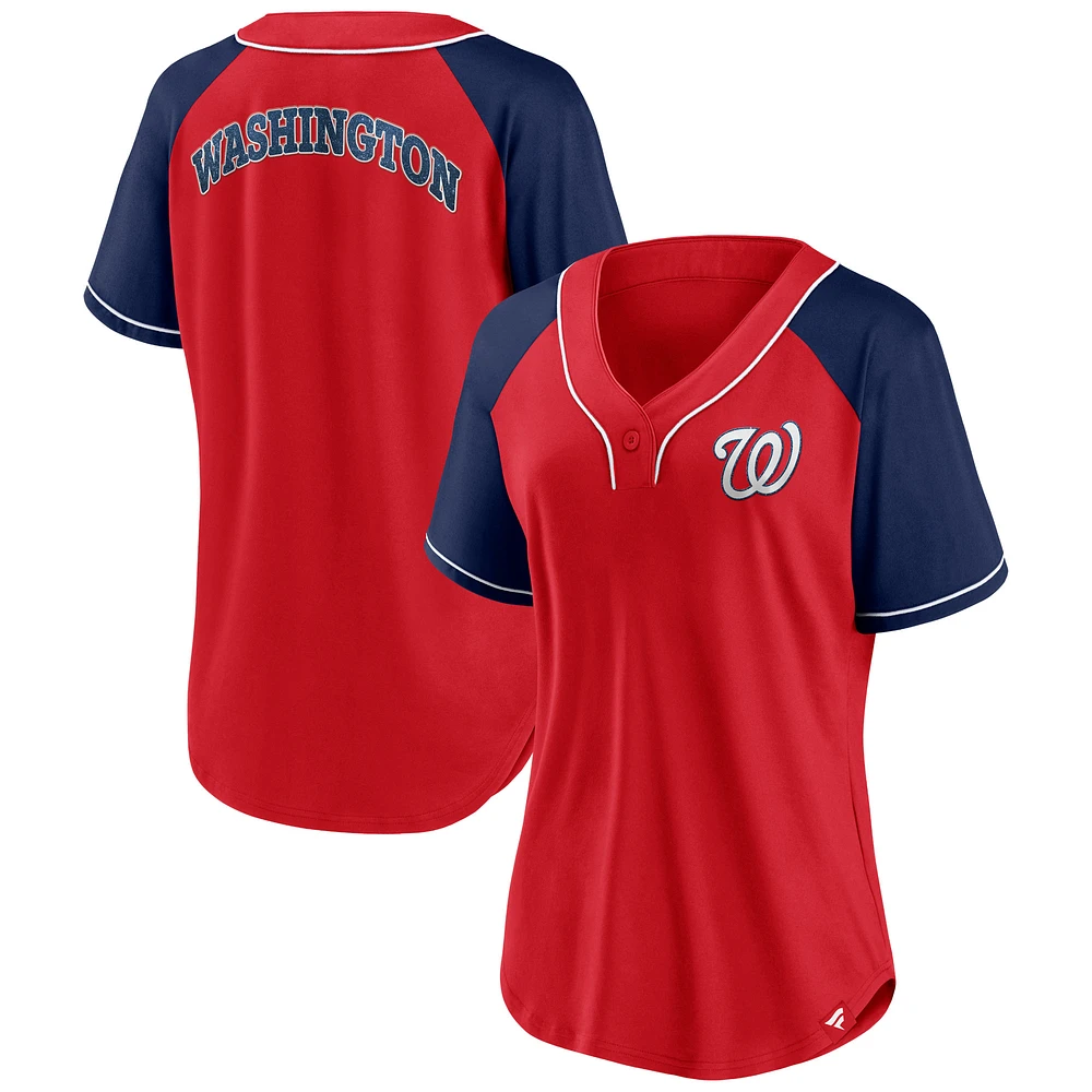 Women's Fanatics Red Washington Nationals Ultimate Style Raglan V-Neck T-Shirt