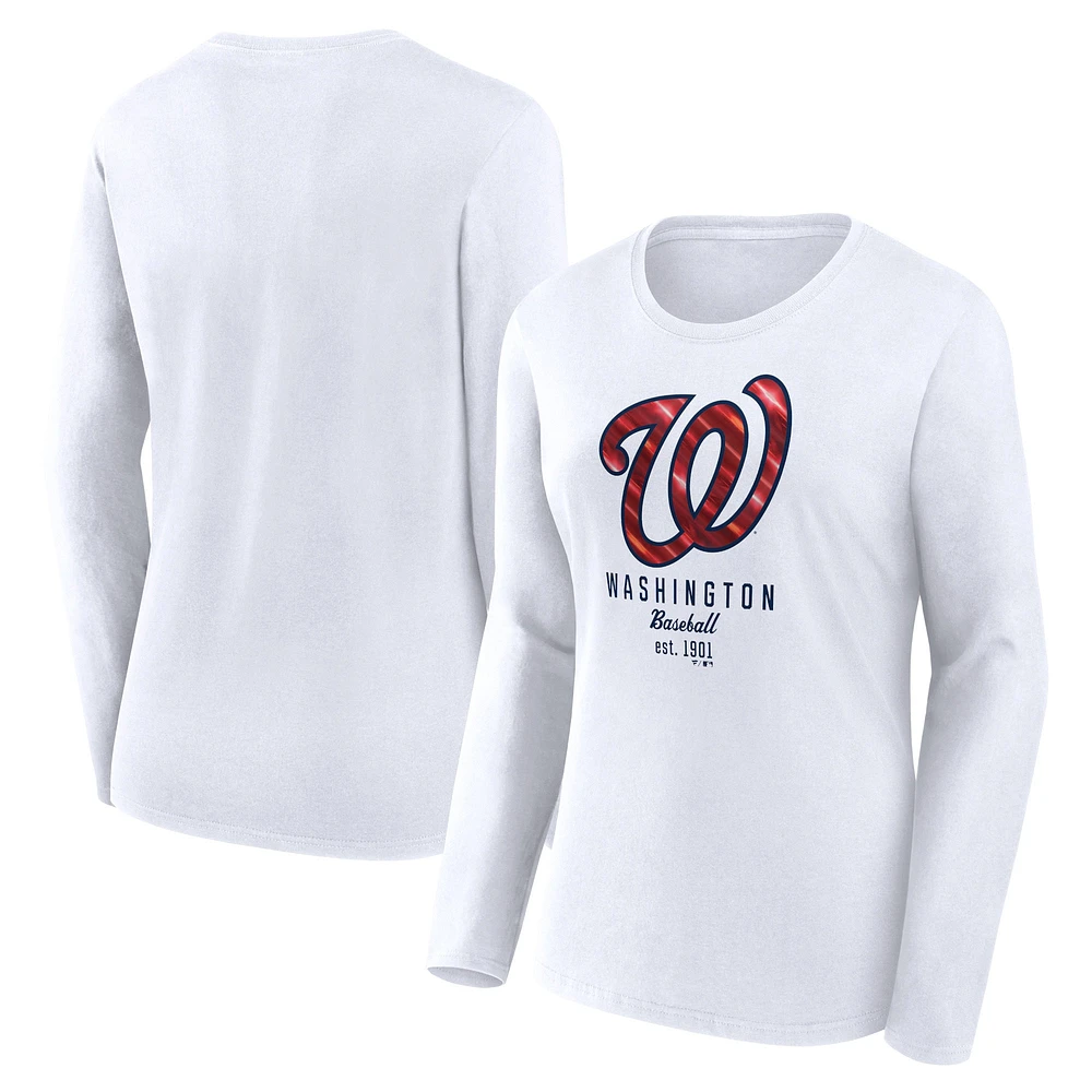 Women's Fanatics  White Washington Nationals Lightweight Fitted Long Sleeve T-Shirt