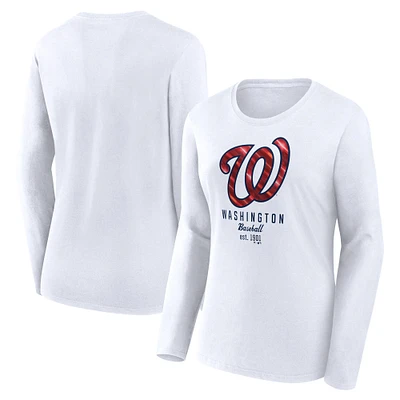 Women's Fanatics  White Washington Nationals Lightweight Fitted Long Sleeve T-Shirt