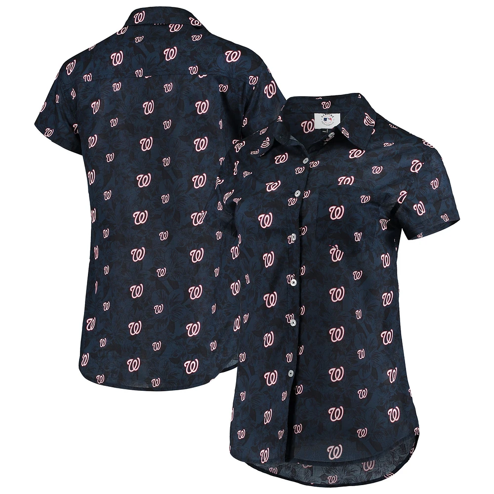 Chemise boutonnée à fleurs pour femme FOCO Navy Washington Nationals