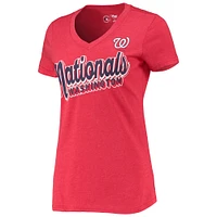 Women's G-III 4Her by Carl Banks Heathered Red Washington Nationals First Place V-Neck T-Shirt