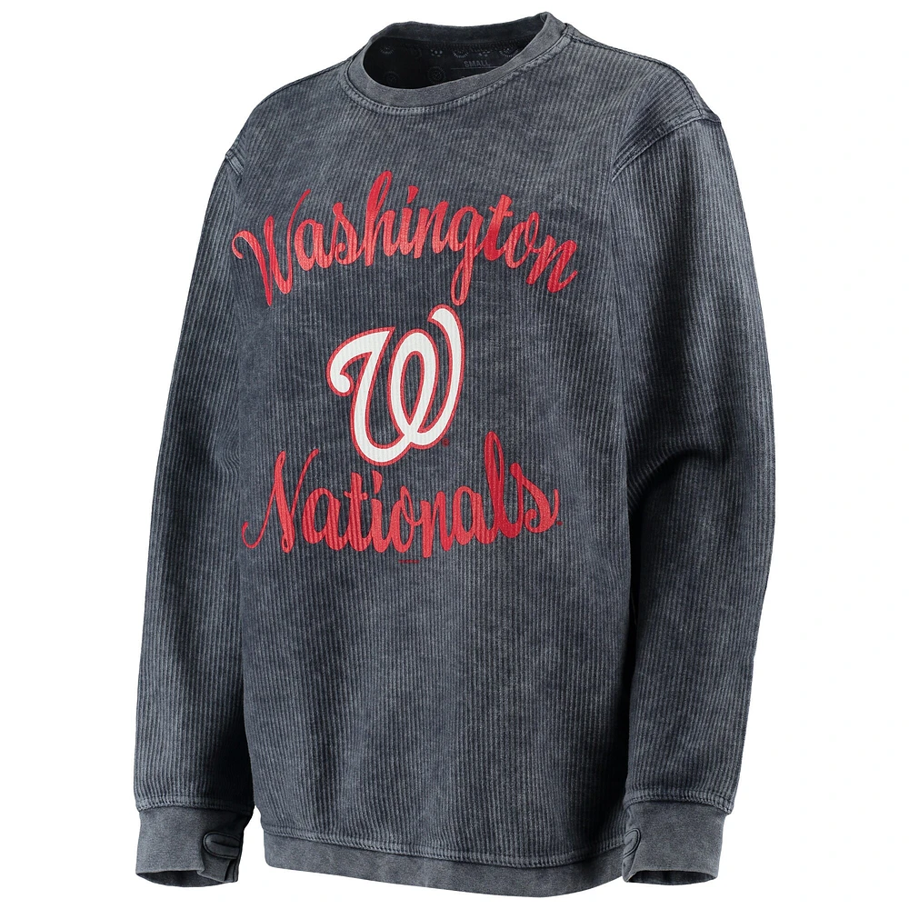 Sweat-shirt en velours côtelé confortable pour femme G-III 4Her by Carl Banks Navy Washington Nationals Script