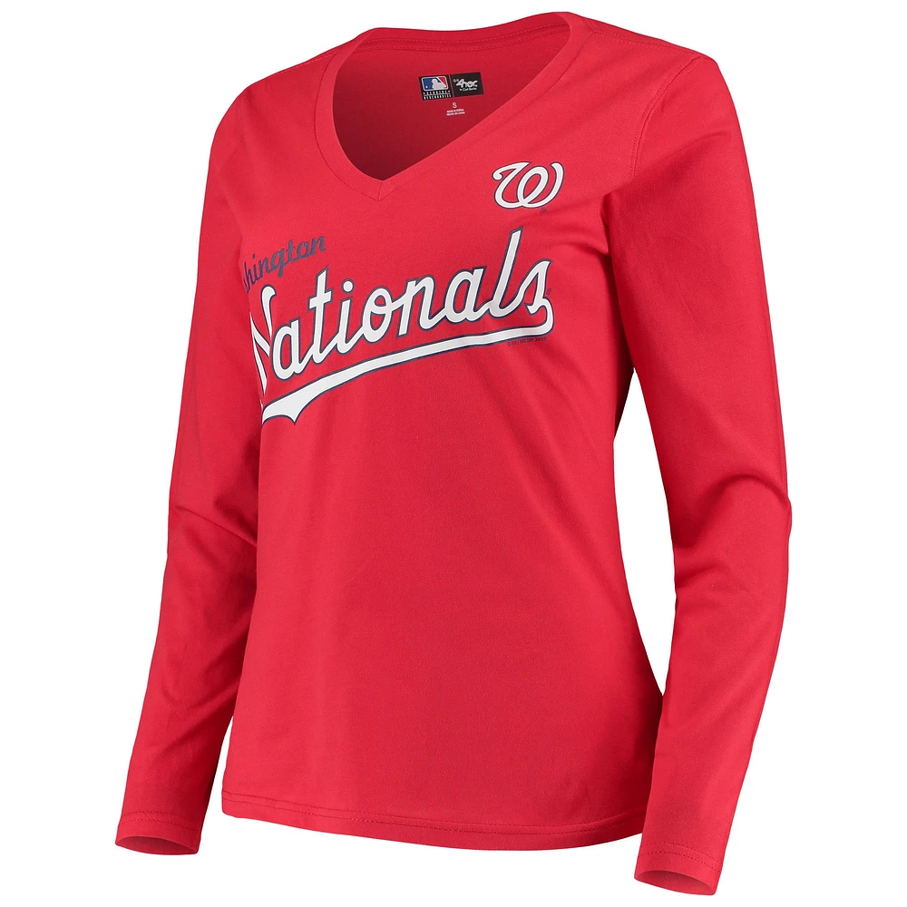 Women's G-III 4Her by Carl Banks Red Washington Nationals Post Season Long Sleeve T-Shirt