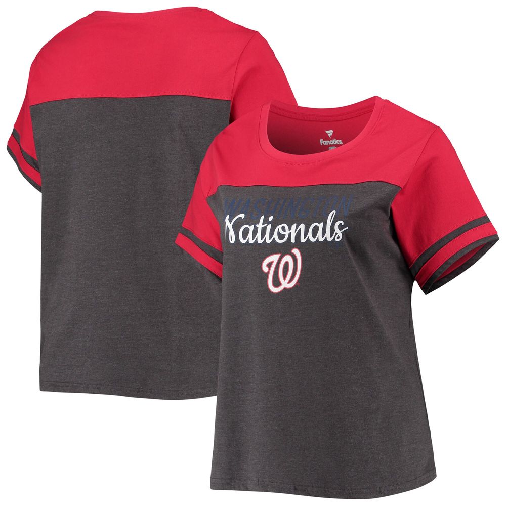 Women's Heathered Charcoal/Red Washington Nationals Plus Colorblock T-Shirt