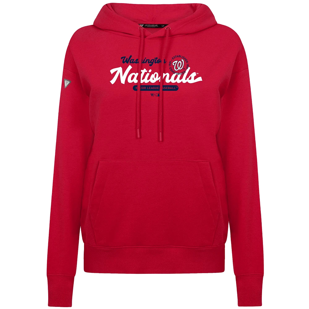 Women's Levelwear Red Washington Nationals Accolade Adorn Monument Pullover Hoodie