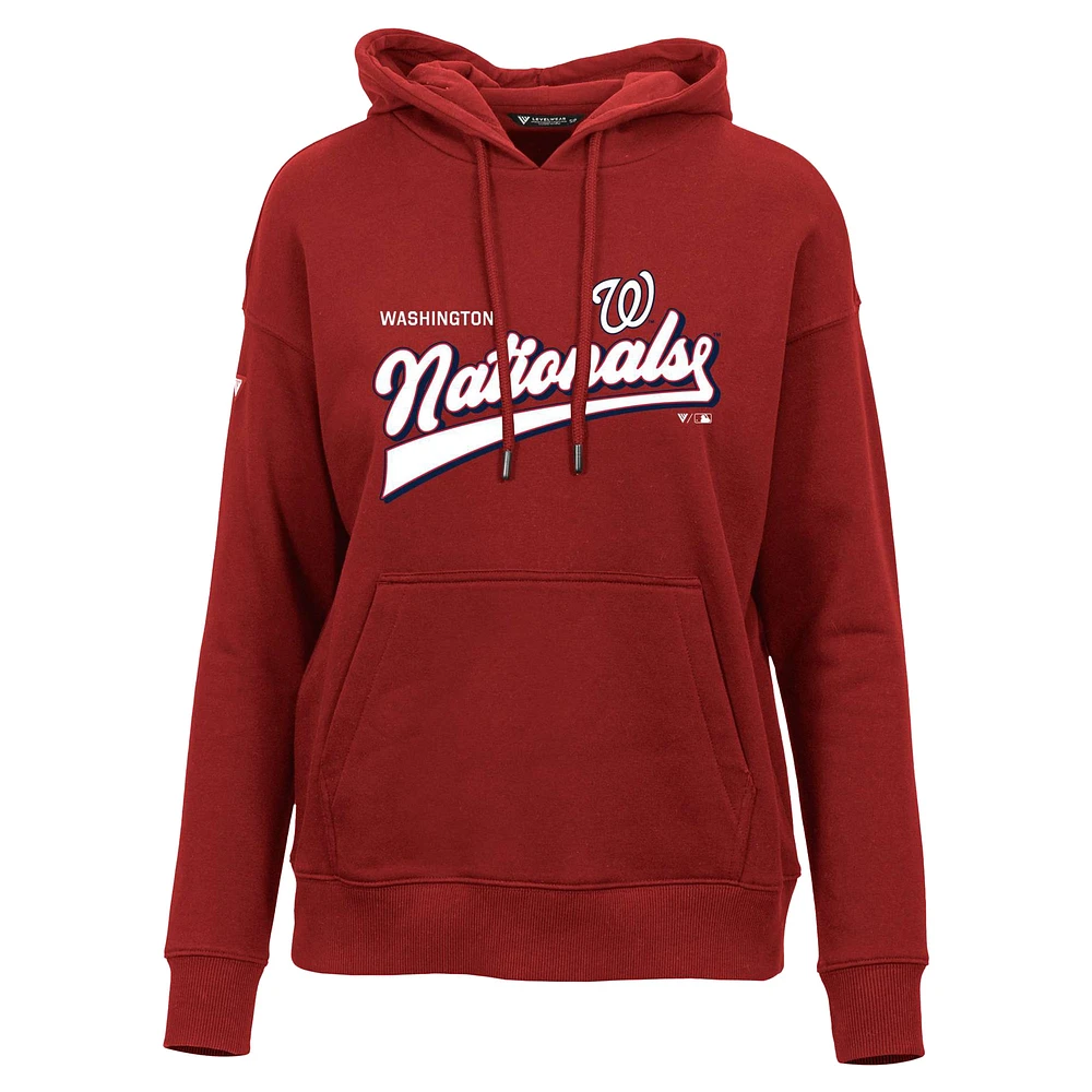 Women's Levelwear  Red Washington Nationals Adorn Retro Team 2.0 Pullover Hoodie