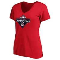 T-shirt à col en V avec logo Majestic Red Washington Nationals 2019 World Series Champions pour femme