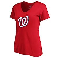 Women's Majestic Red Washington Nationals Logo V-Neck T-Shirt