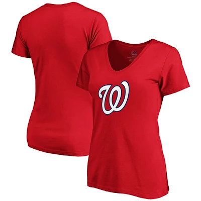 Women's Majestic Red Washington Nationals Logo V-Neck T-Shirt