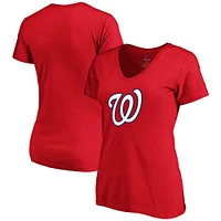Women's Majestic Red Washington Nationals Logo V-Neck T-Shirt