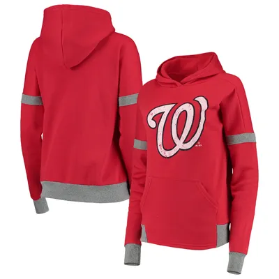 Washington Nationals Majestic Threads Women's Iconic Fleece Pullover Hoodie - Red/Gray