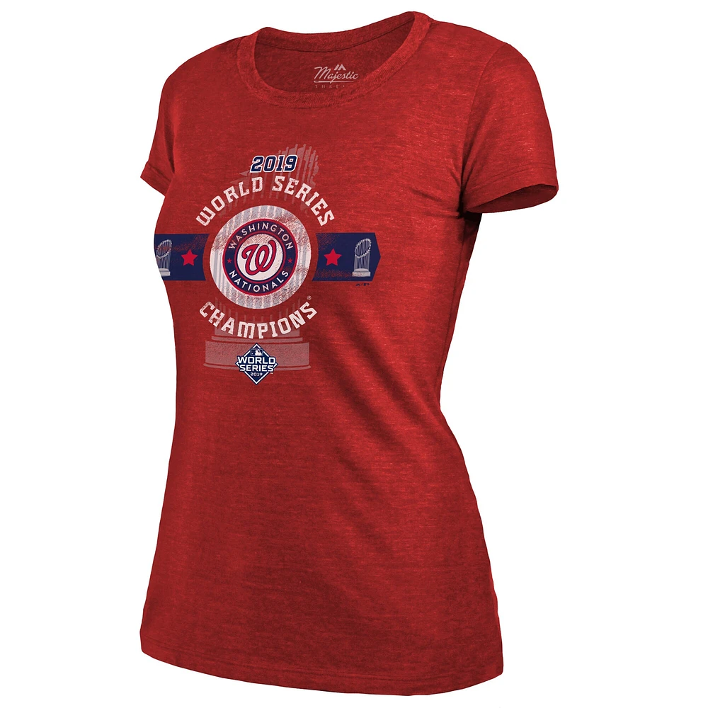 T-shirt Majestic Threads pour femme rouge Washington Nationals 2019 World Series Champions Roster