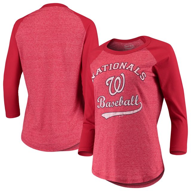 Majestic Threads Women's Majestic Threads Red Washington Nationals Team  Baseball Three-Quarter Raglan Sleeve Tri-Blend T-Shirt