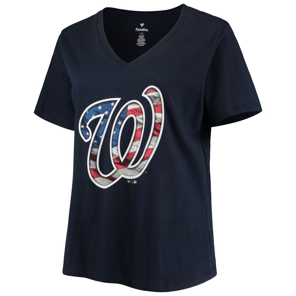 Women's Navy Washington Nationals Plus Banner V-Neck T-Shirt