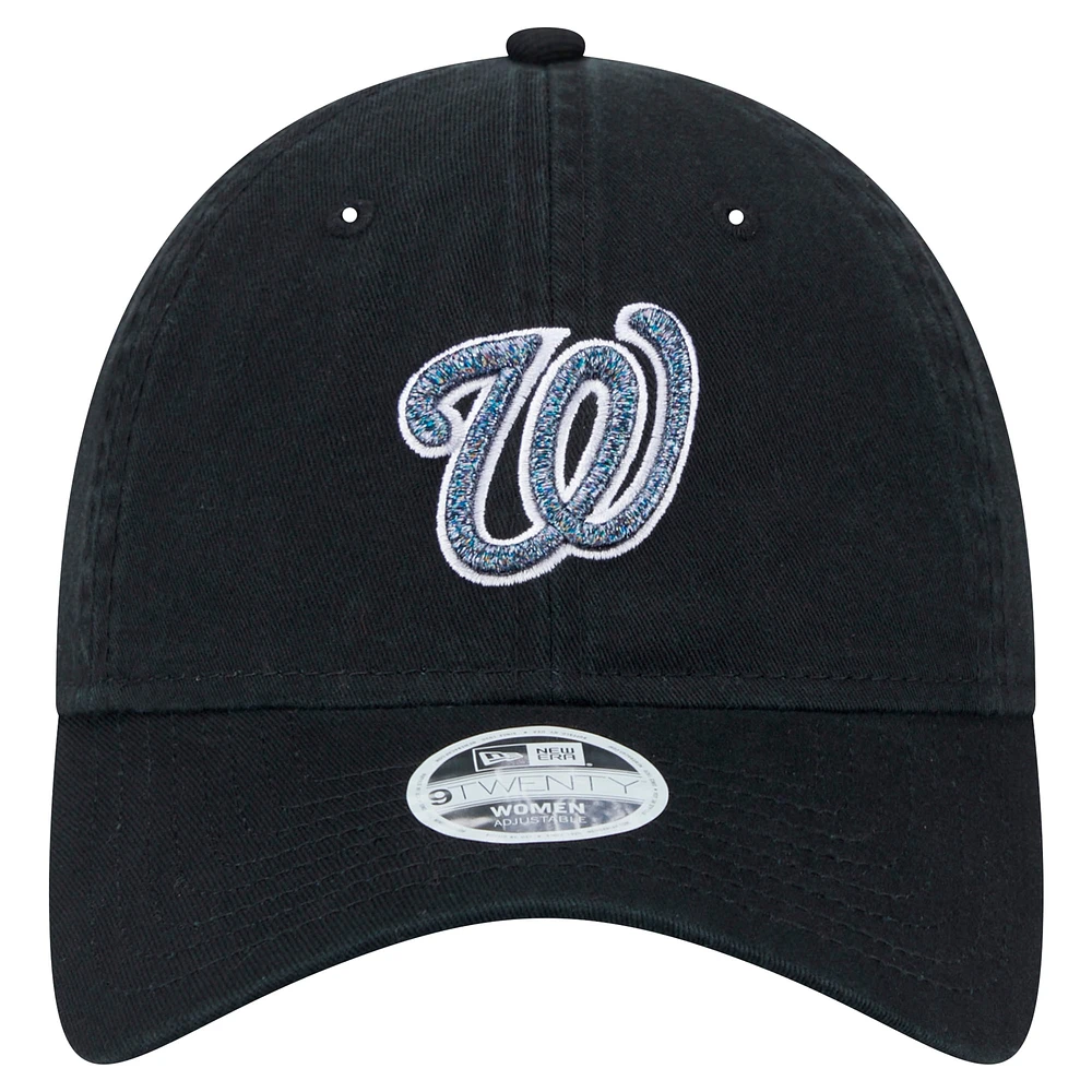 Casquette ajustable Glitz 9TWENTY noire New Era pour femme des Nationals de Washington