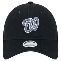 Women's New Era Black Washington Nationals Glitz 9TWENTY Adjustable Hat