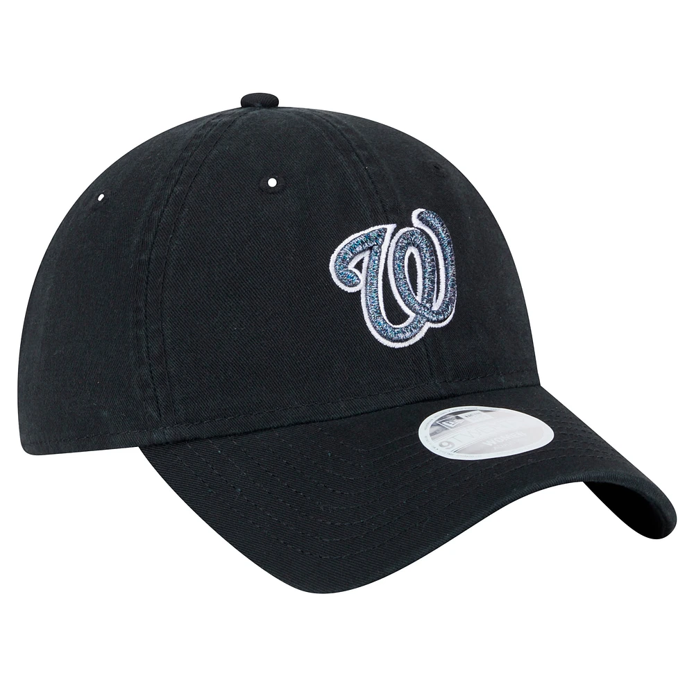 Casquette ajustable Glitz 9TWENTY noire New Era pour femme des Nationals de Washington