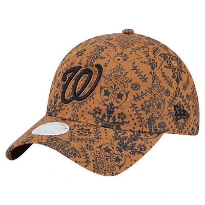 Women's New Era Brown Washington Nationals Vintage Deco 9TWENTY Adjustable Hat