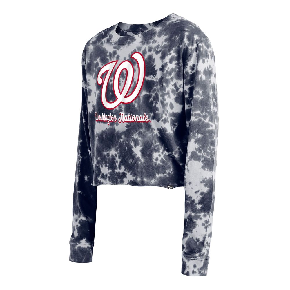 Women's New Era Navy Washington Nationals Tie-Dye Cropped Long Sleeve T-Shirt