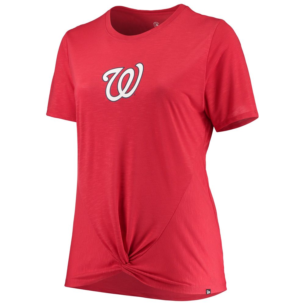 Women's New Era Red Washington Nationals Plus 2-Hit Front Knot T-Shirt