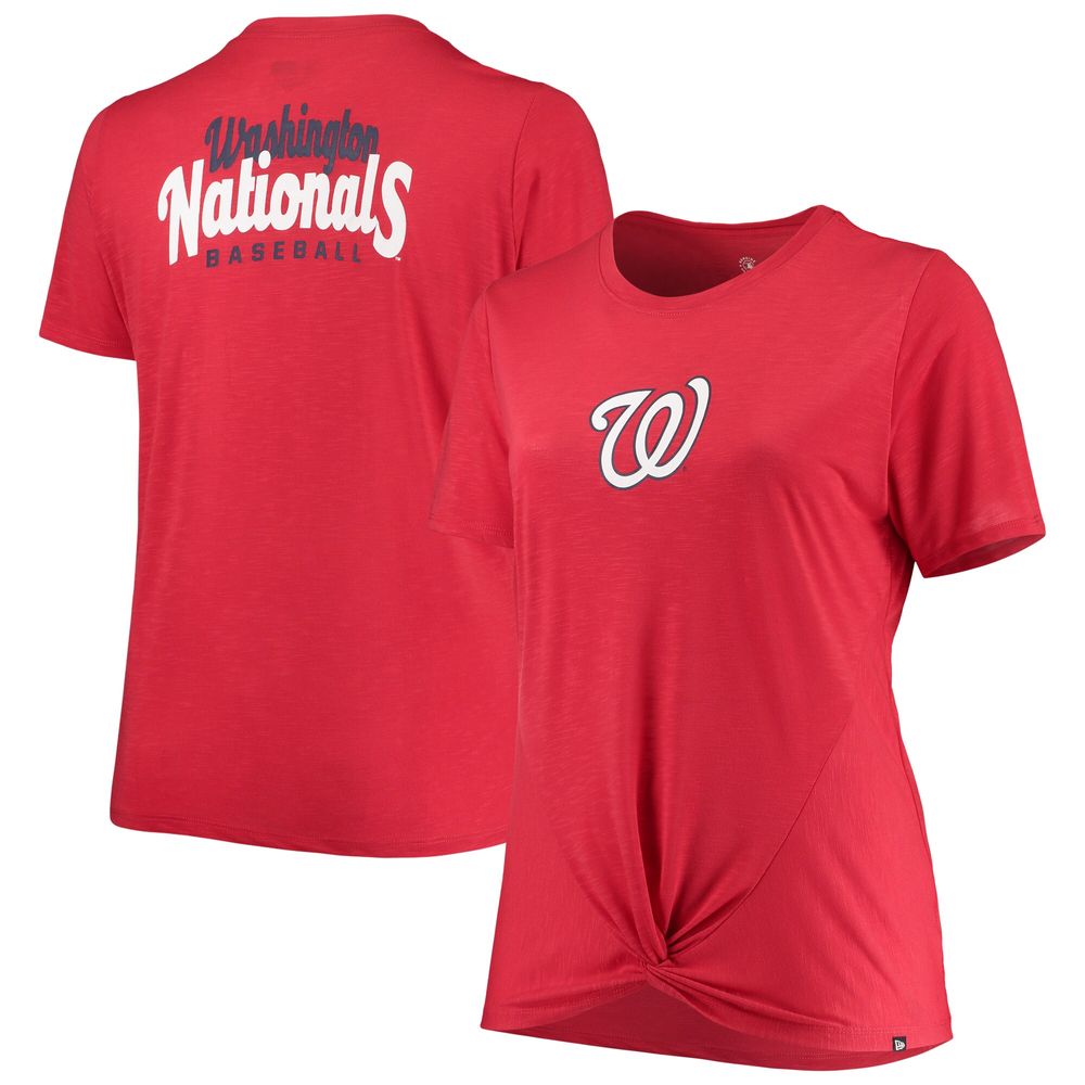 Women's New Era Red Washington Nationals Plus 2-Hit Front Knot T-Shirt