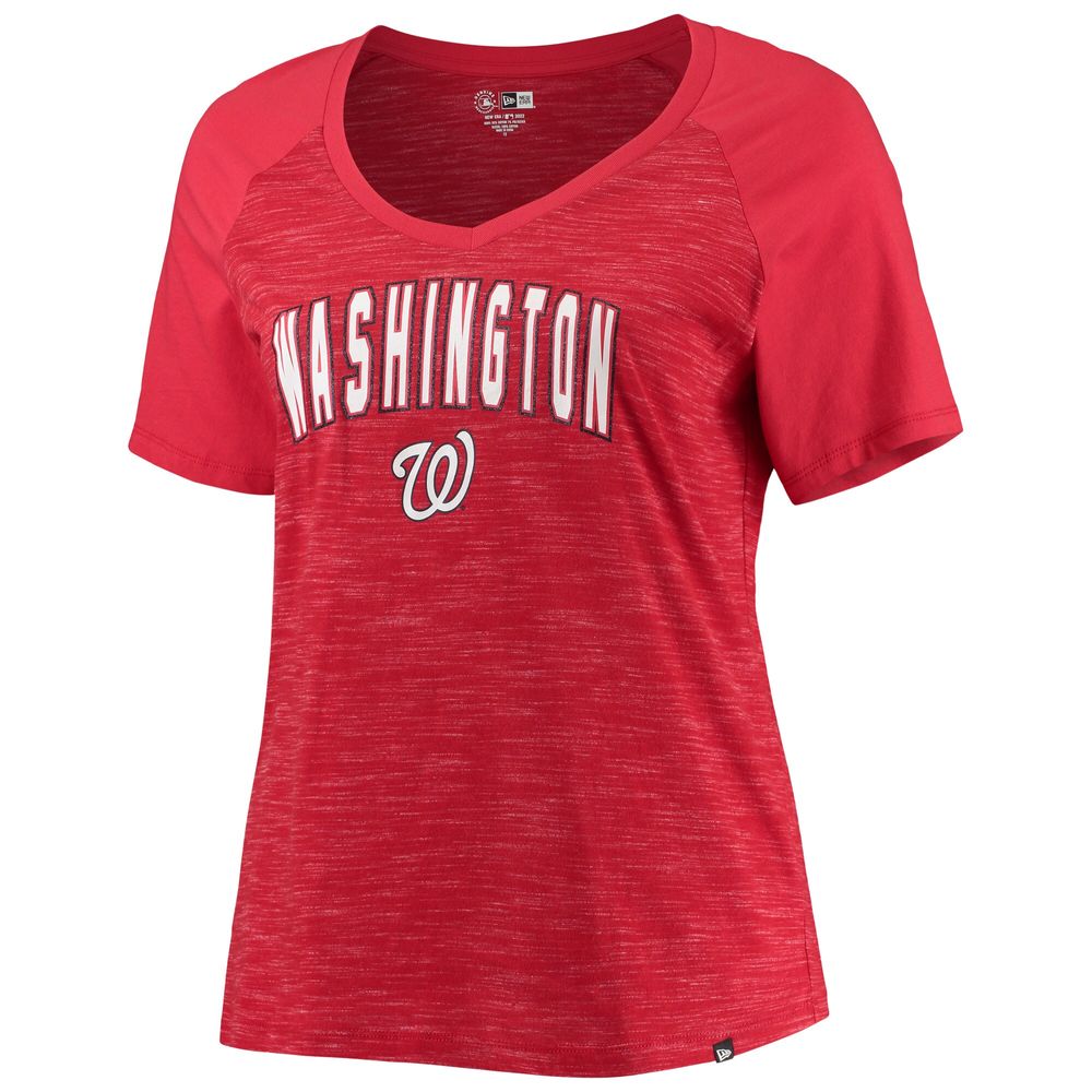 Women's New Era Red Washington Nationals Plus Raglan V-Neck T-Shirt