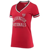 T-shirt à col en V raglan rouge Washington Nationals New Era pour femme