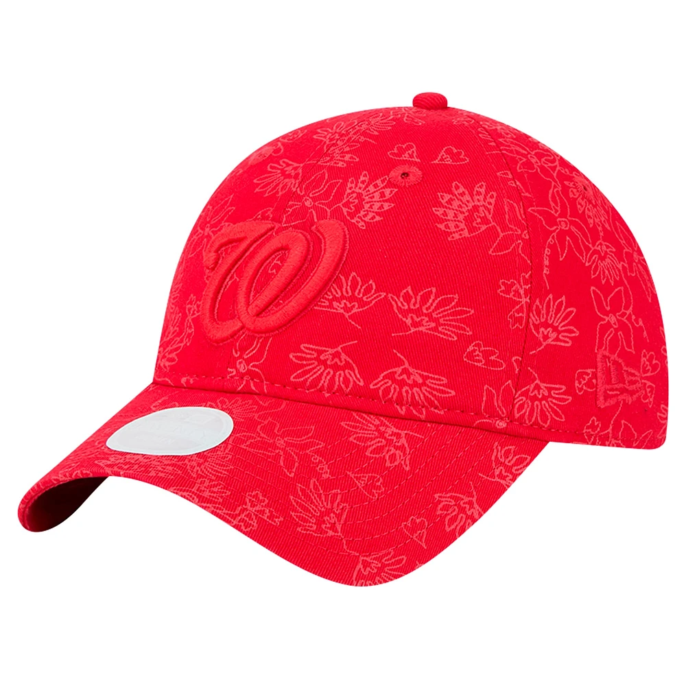 Casquette ajustable Washington Nationals 9TWENTY à motif floral ton sur ton pour femme New Era rouge