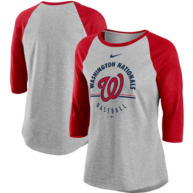 Nike Women's Nike Gray/Red Washington Nationals Encircled Tri-Blend Raglan  - 3/4-Sleeve T-Shirt