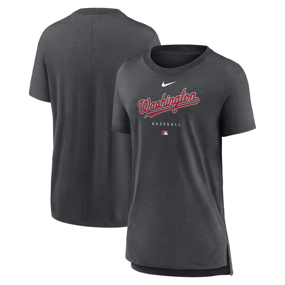 T-shirt à trois mélanges pour femme Nike Heather Charcoal Washington Nationals Authentic Collection Early Work