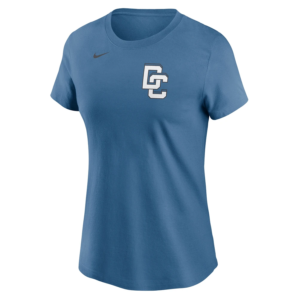 T-shirt Nike James Wood bleu pour femme, Washington Nationals 2025 City Connect Fuse, nom et numéro