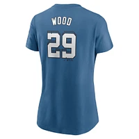 T-shirt Nike James Wood bleu pour femme, Washington Nationals 2025 City Connect Fuse, nom et numéro