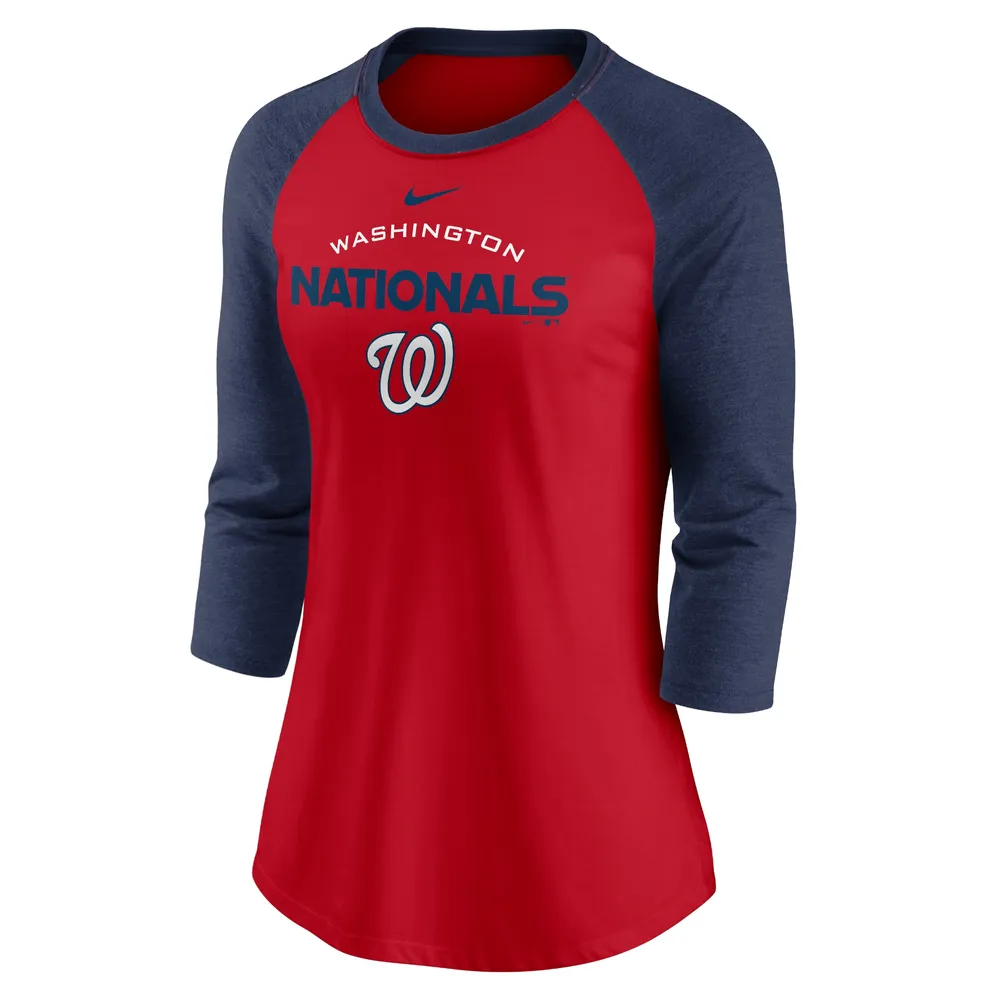 T-shirt à manches 3/4 Nike rouge/marine Washington Nationals Modern Baseball Arch Tri-Blend Raglan pour femme