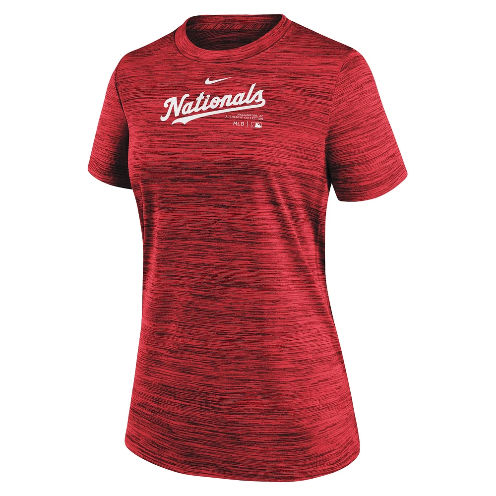 T-shirt Nike rouge Washington Nationals Authentic Collection Velocity Performance pour femme