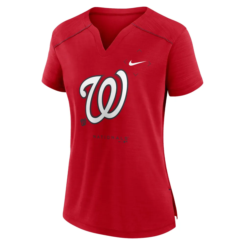 Women's Washington Nationals Nike Red Pure Pride Boxy Performance Notch  Neck T-Shirt