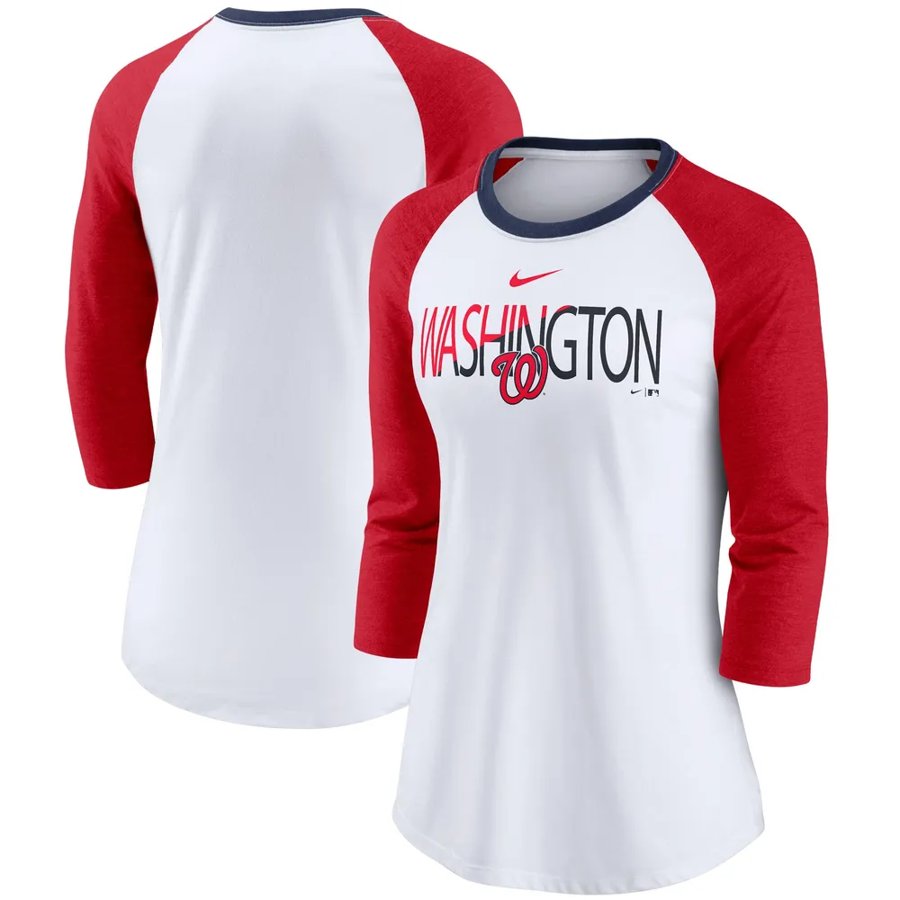 Lids Washington Nationals Nike Women's Color Split Tri-Blend 3/4-Sleeve  Raglan T-Shirt - White/Heathered Red
